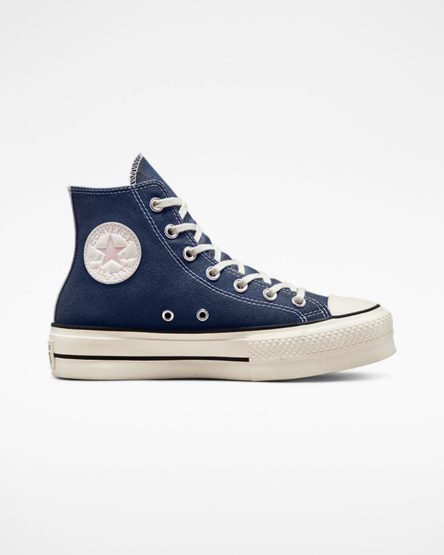 Sapatos Plataforma Converse Chuck Taylor All Star Lift Denim Cano Alto Feminino Azul Marinho Laranja Rosa | PT U01P4T3